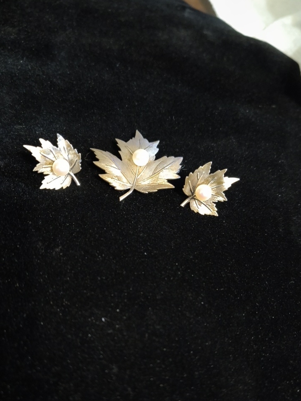 Mikimoto Estate Akoya Pearl Sterling Silver Brooch , Screw Back Earrings .